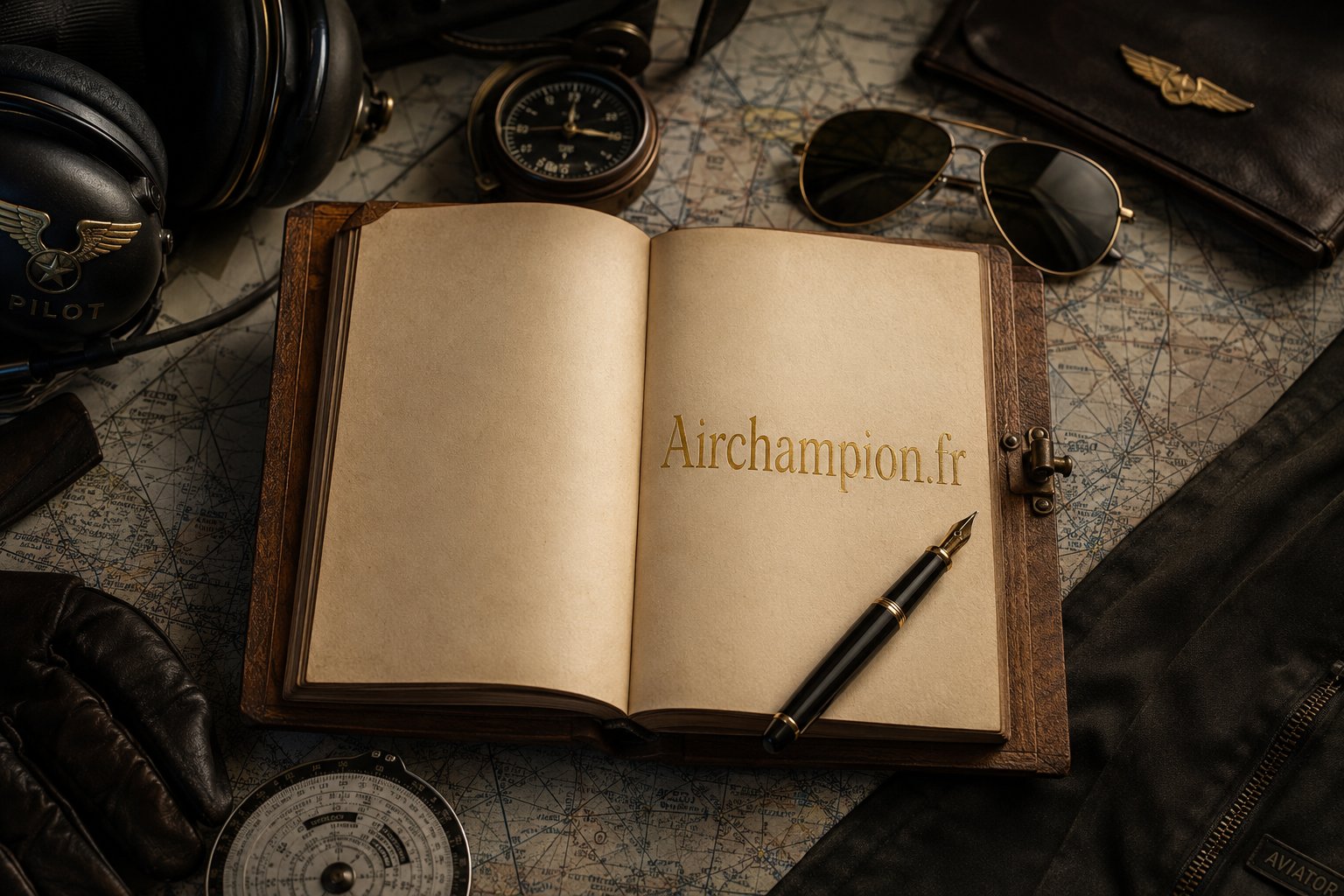 Carnet de bord AirChampion.fr, entouré du matériel de pilote